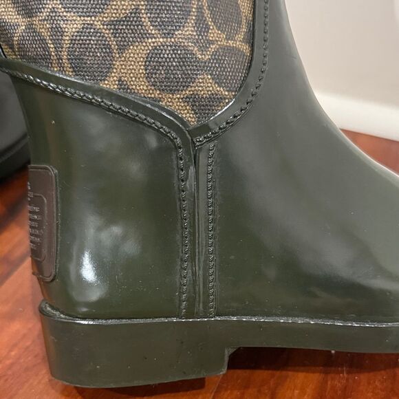 Coach Tristee Signature Lace Up Stylish Green and Dark Brown Rain Boots Size 9 - Picture 7 of 7